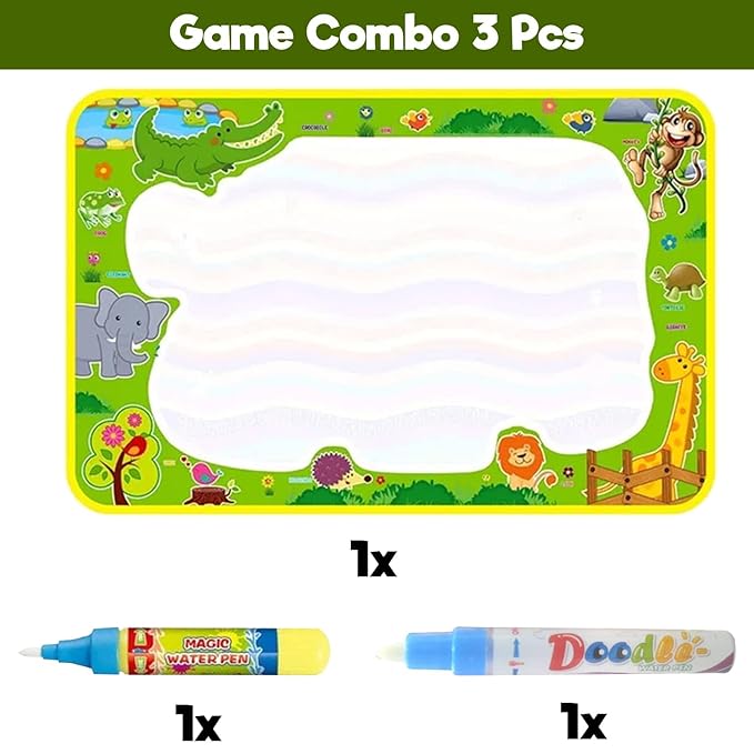 Reusable Mess-Free Aqua Doodle Mat (25 x 15 inch) with 2 Water Pens