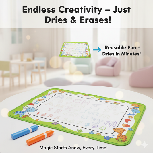 Reusable Mess-Free Aqua Doodle Mat (25 x 15 inch) with 2 Water Pens