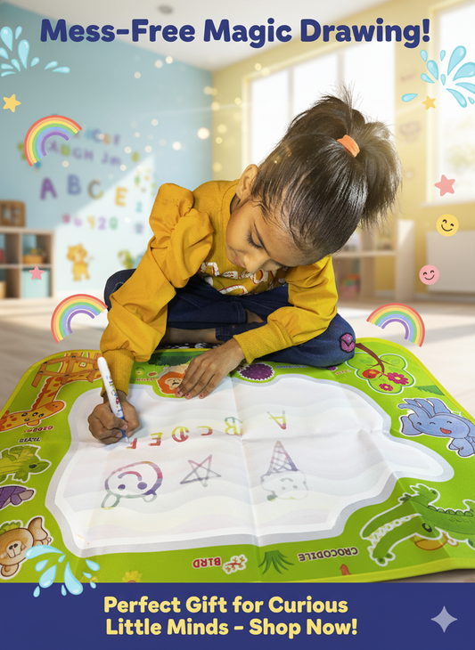 Reusable Mess-Free Aqua Doodle Mat (25 x 15 inch) with 2 Water Pens