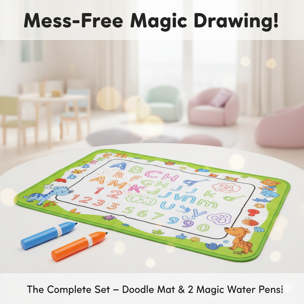 Reusable Mess-Free Aqua Doodle Mat (25 x 15 inch) with 2 Water Pens